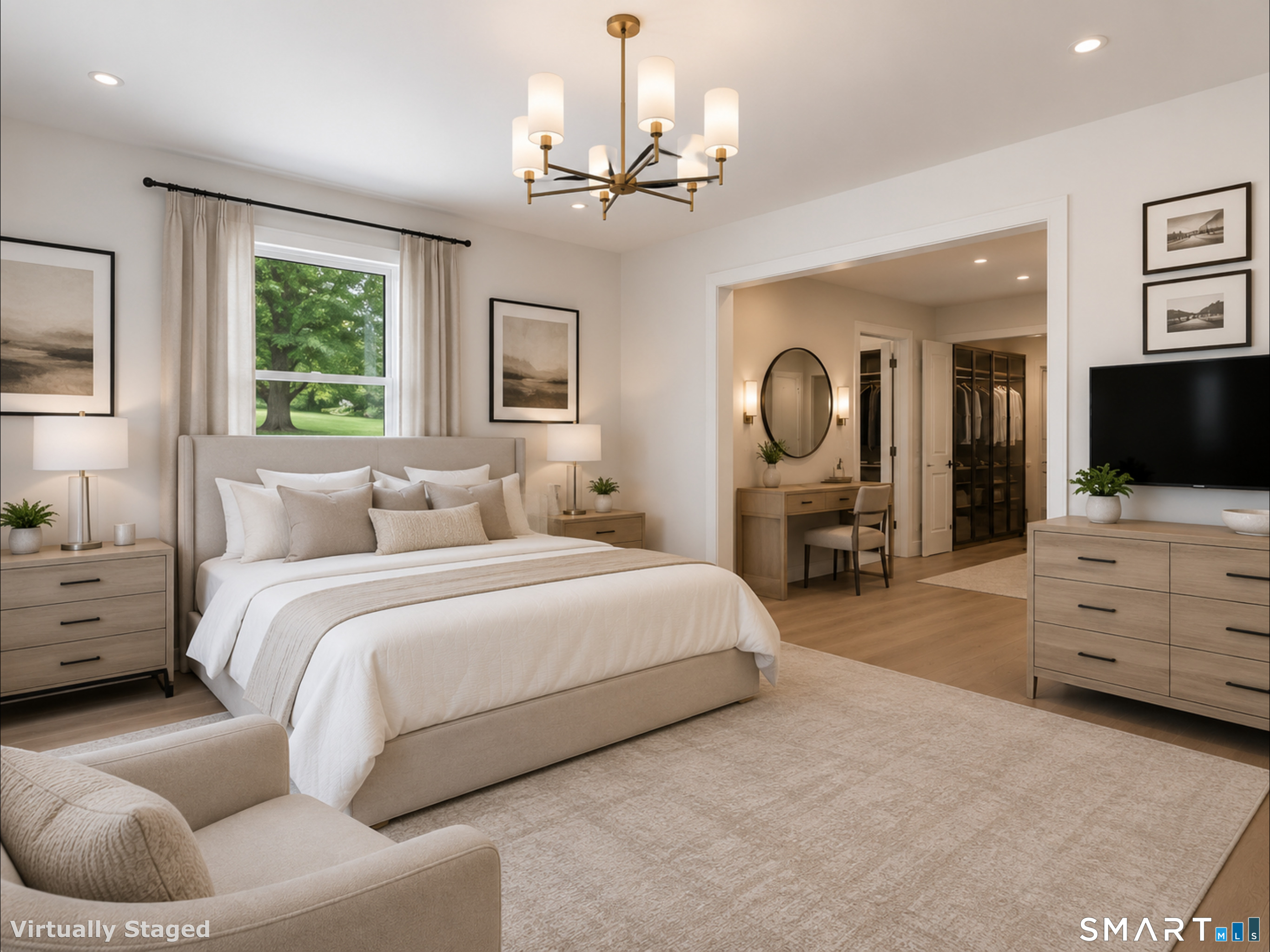 7 Sasqua Road Norwalk, CT 06855 - Photo 22 of 40 a spacious bedroom with a bed and a flat screen television