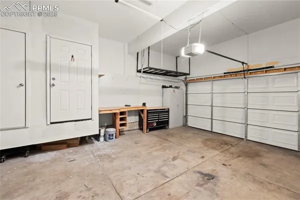 a view of a garage with closet