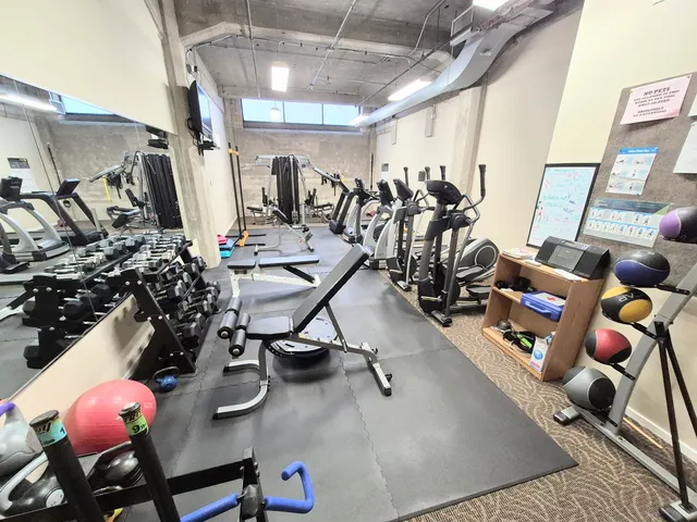 a view of a room with gym equipment