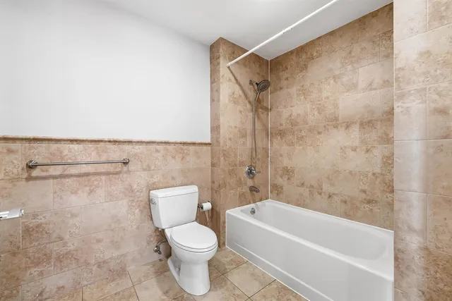 a bathroom with a toilet and a bathtub