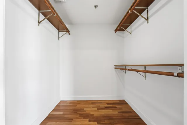 a view of a room with racks on the wall