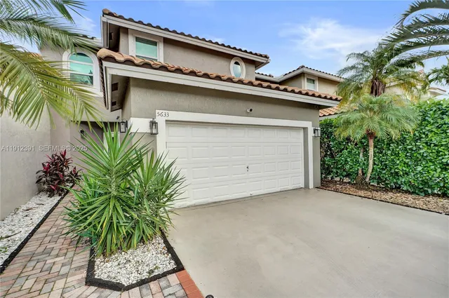an aerial view of a house with garden space and street view