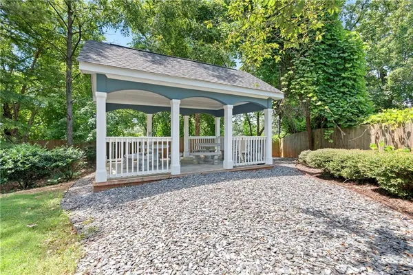 a porch with seating space