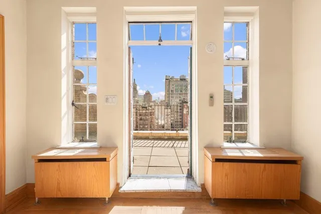 a view of a balcony with an outdoor space