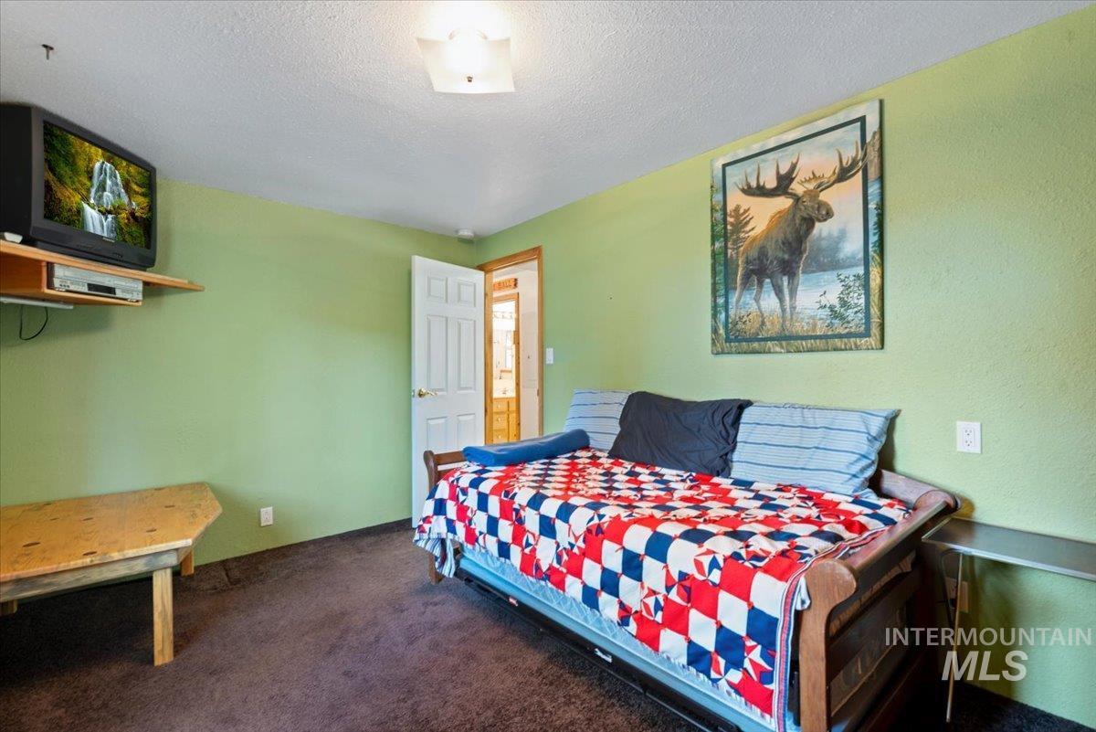 44 Ridgeview Drive Cascade, ID 83611 - Photo 13 of 29 Bedroom featuring carpet floors and a textured ceiling