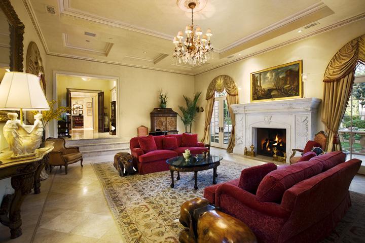 2959 Sycamore Canyon Road Montecito, CA 93108 - Photo 6 of 9 a living room with furniture a chandelier and a fireplace