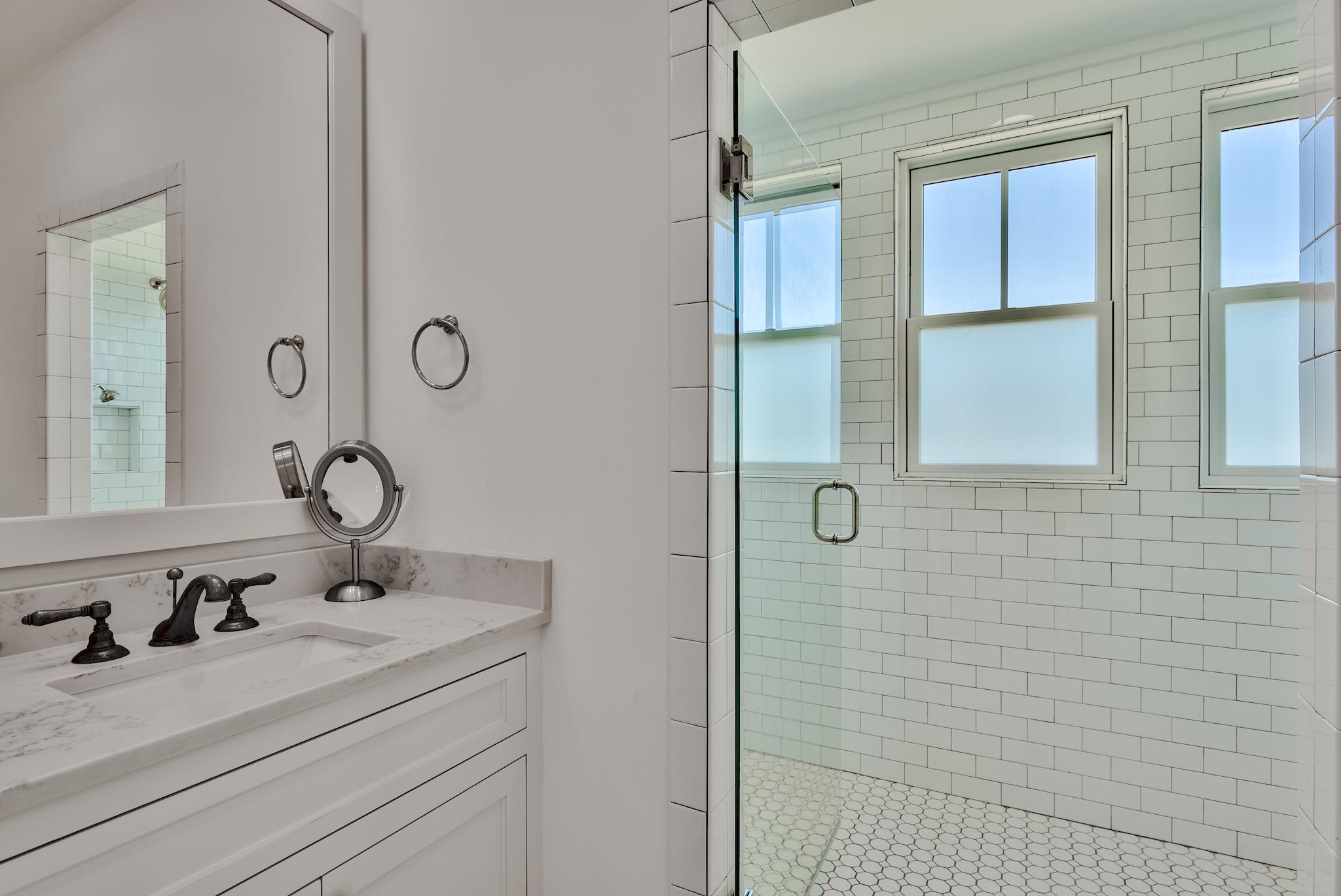 17 Patience Ln Inlet Beach Inlet Beach, FL 32461 - Photo 48 of 59 a bathroom with a sink vanity granite and a mirror