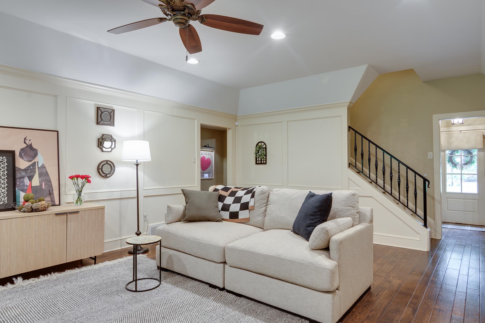 791 North Tree Drive Collierville, TN 38017 - Photo 9 of 27 Living area featuring wood-finish flooring, recessed lighting, and a ceiling fan
