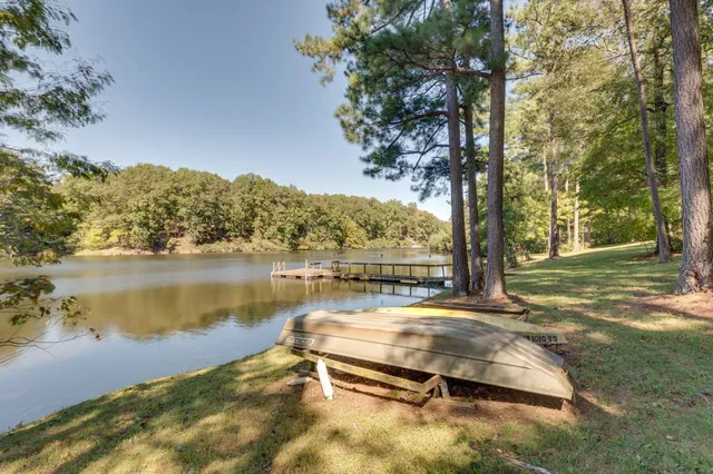 a view of a lake from a yard