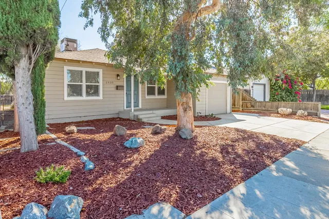 a front view of a house with a yard and tree s