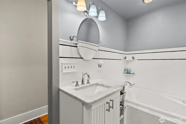 a bathroom with a bathtub