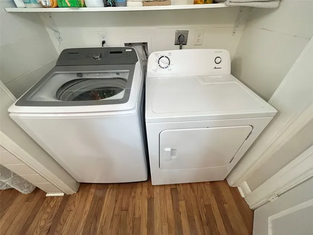 a utility room with dryer and washer