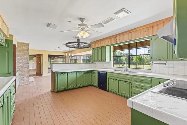 a kitchen with a sink and a stove top oven