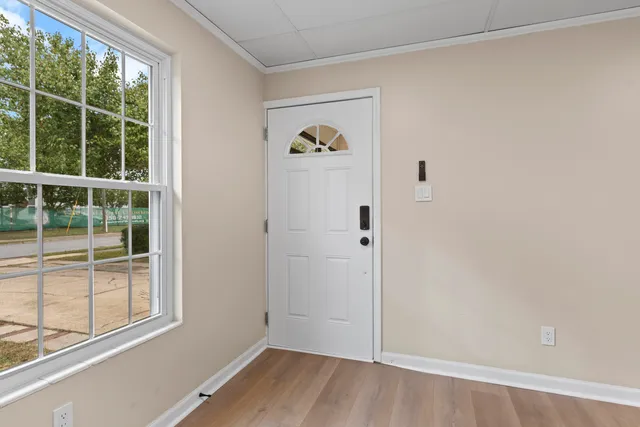 an empty room with windows