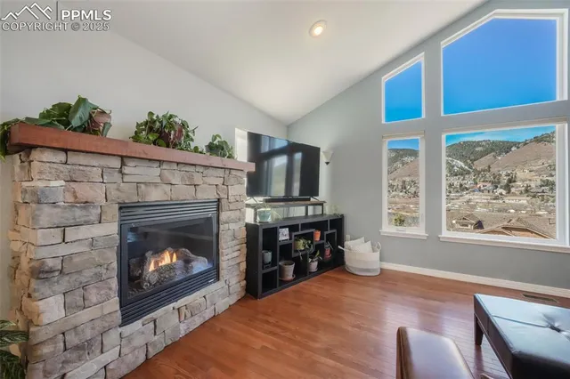 a living room with furniture and a fireplace or television