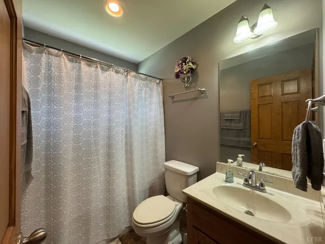 a bathroom with a sink vanity mirror and toilet