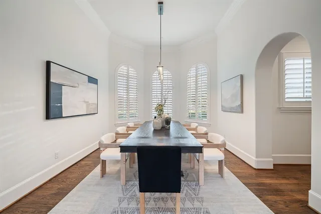 a dining room with table and chair