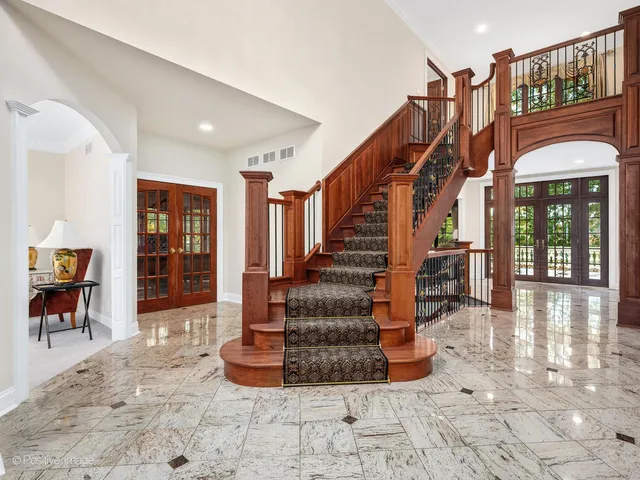 a living room with a fireplace