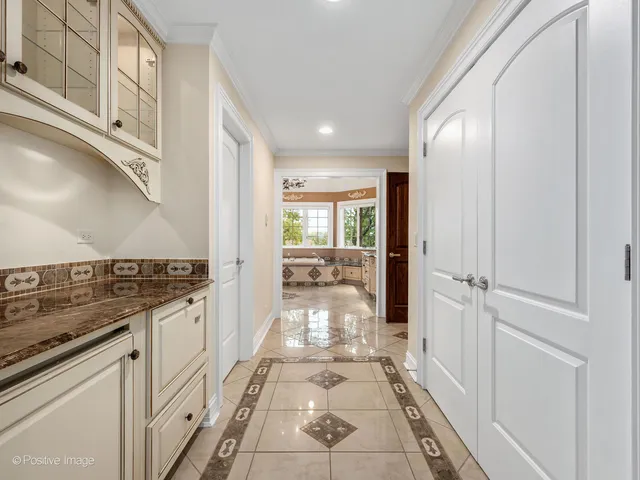 a aerial view of a house with large trees and plants