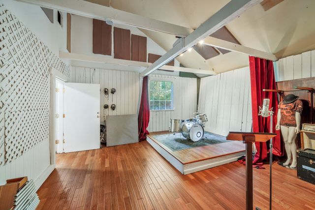 a living room with dining area