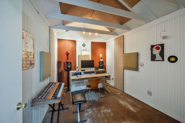 a room with a table and a chair