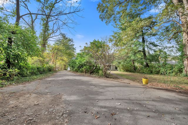 a view of a field with trees in the background