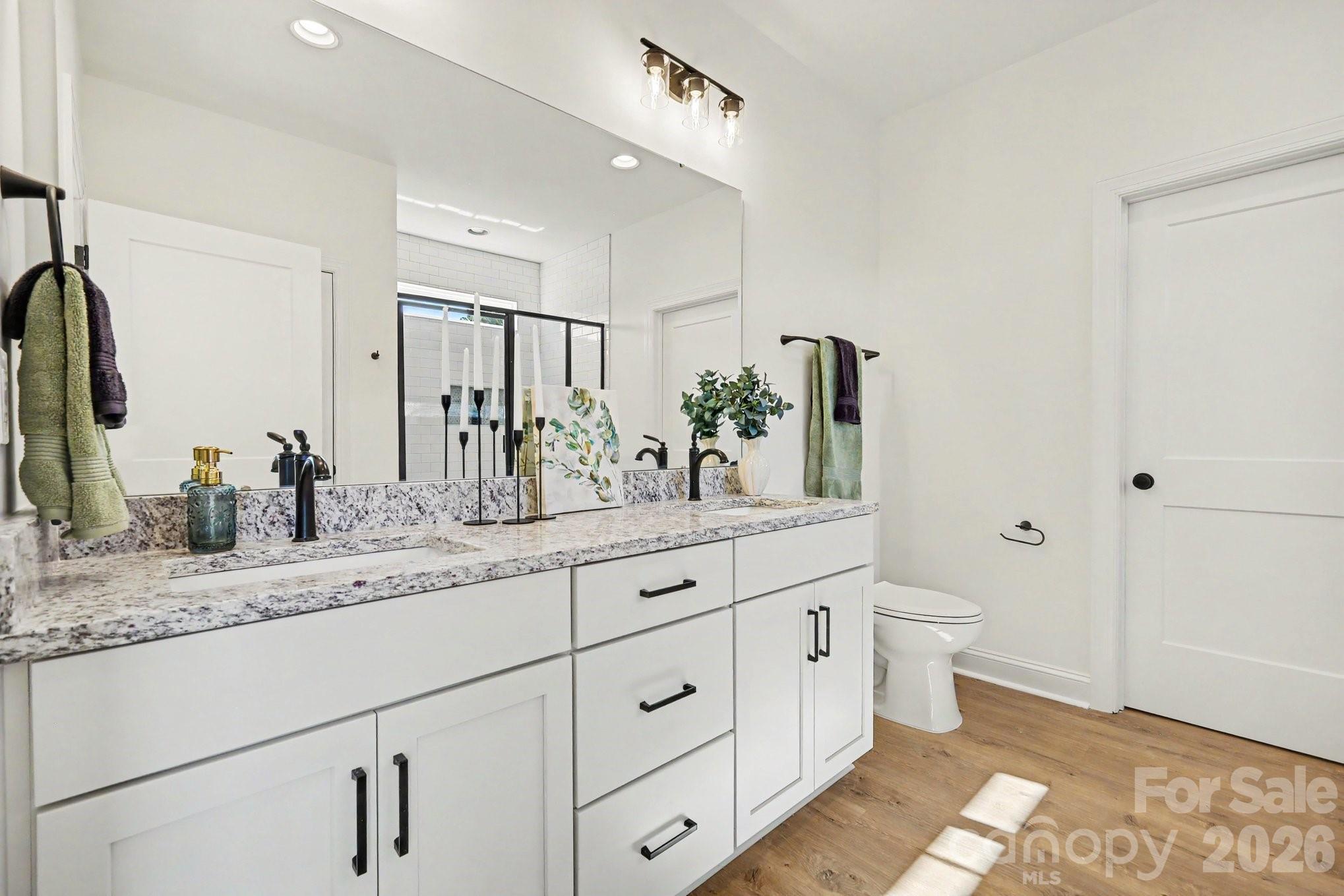 190 Goodnight Road Salisbury, NC 28147 - Photo 28 of 35 a bathroom with a granite countertop sink and a mirror