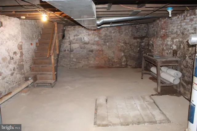 a view of a room with racks on the wall