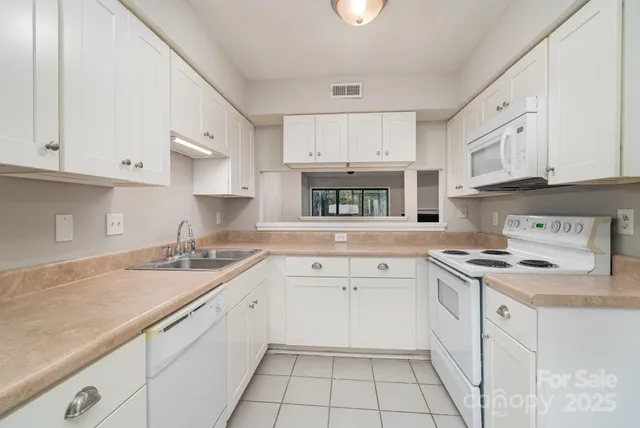 a kitchen with cabinets appliances a sink and a counter top space