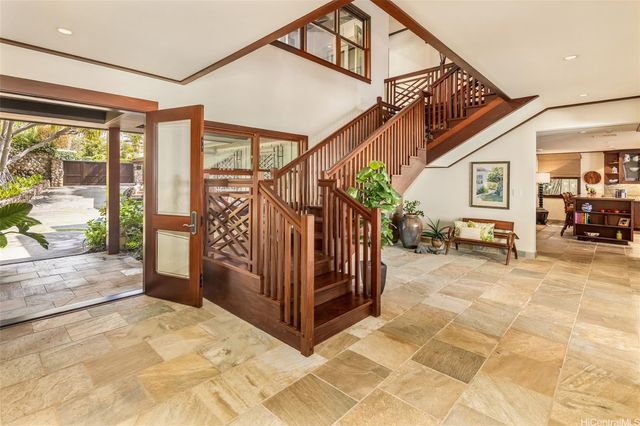 a view of a porch with a backyard