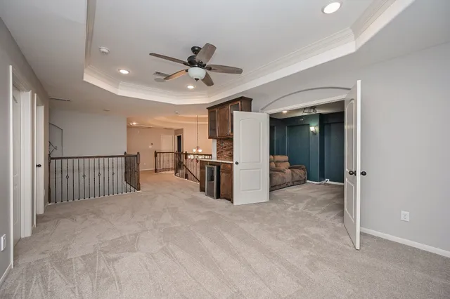 a view of a hallway with a garage