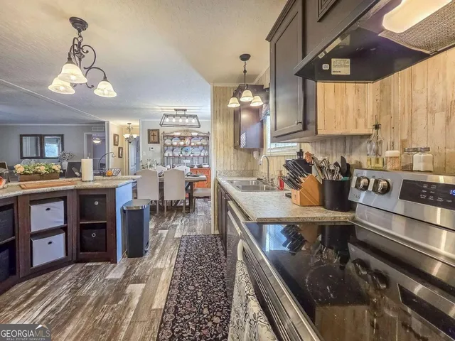 a kitchen with lots of counter top space