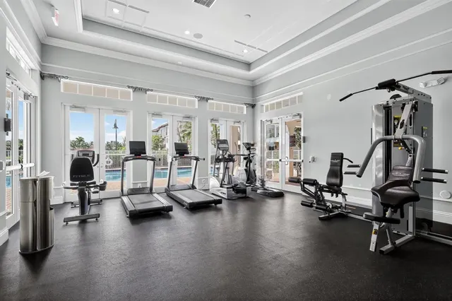 a view of a room with gym equipment