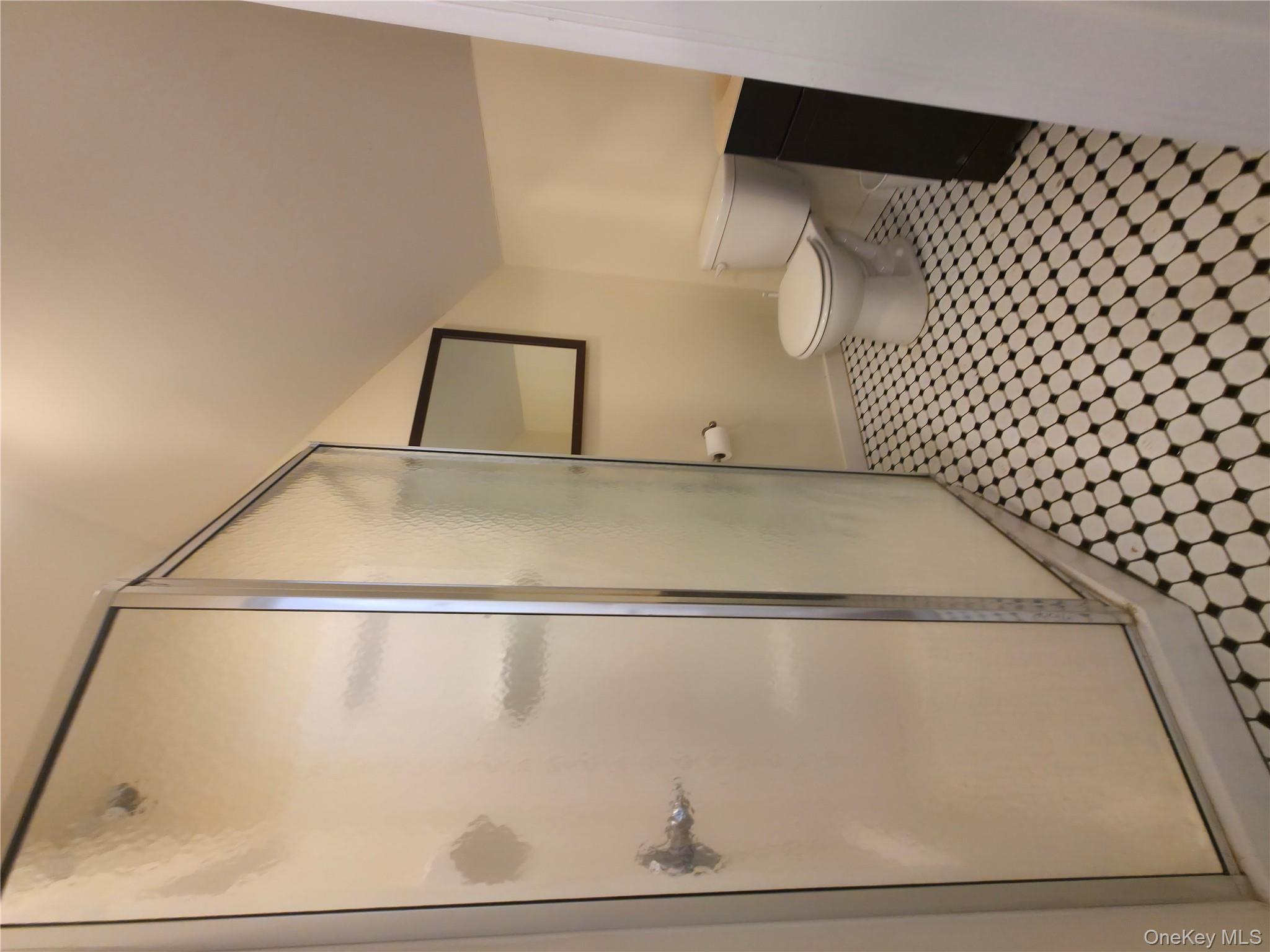 231 Reynolds Road, Unit 9 Fallsburg, NY 12759 - Photo 3 of 15 Loft Bathroom with a stall shower, baseboards, lofted ceiling, and toilet