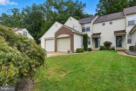 a view of a yard in front of a house with plants and large tree