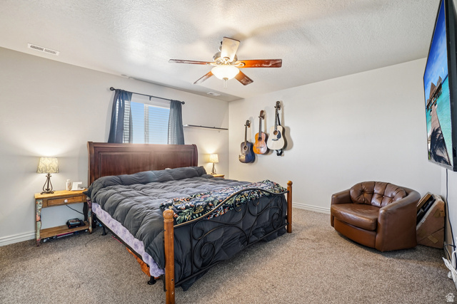 203 North 1900th Street West Mapleton, UT 84664 - Photo 16 of 48 Bedroom featuring neutral wall paint, carpet flooring, a window with blinds, and a ceiling fan with integrated lighting