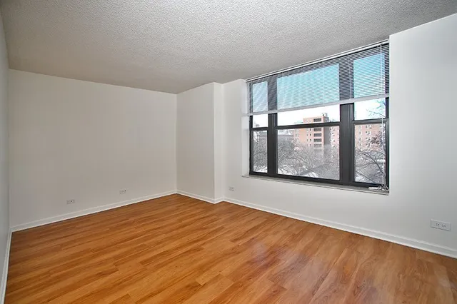 a view of a big room with wooden floor and windows