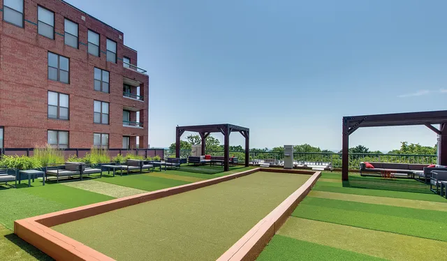 a view of a big building with a big yard