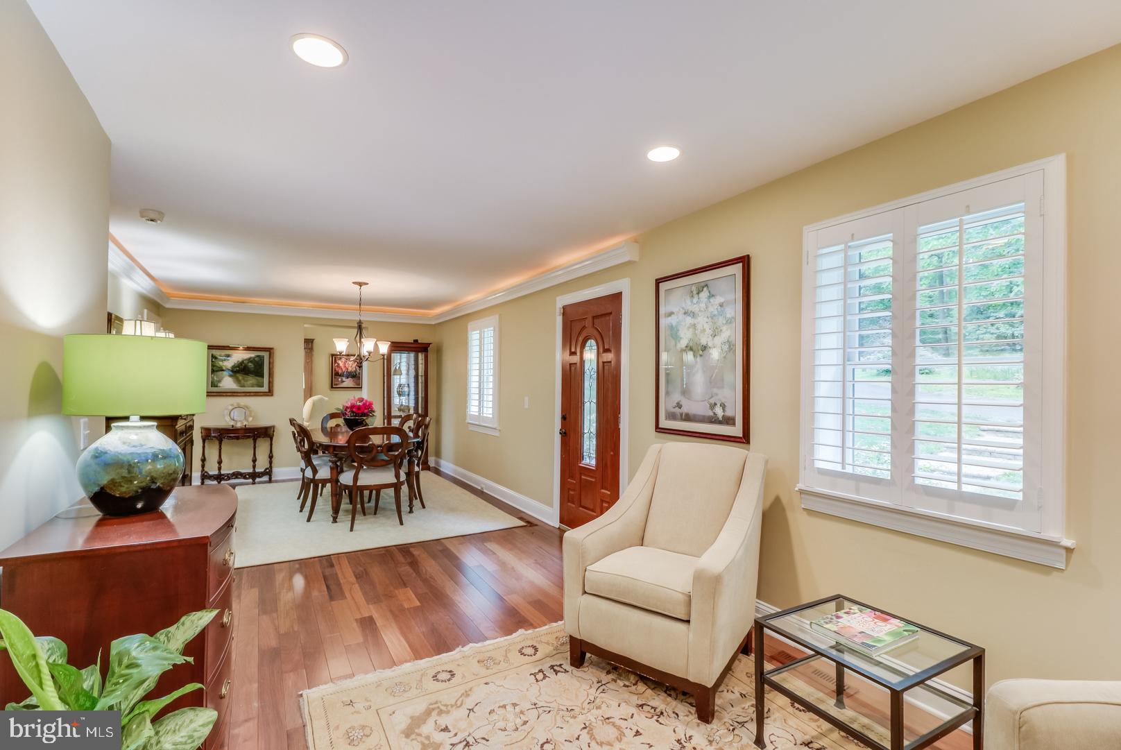 Formal Living Room with custom plantation shutters