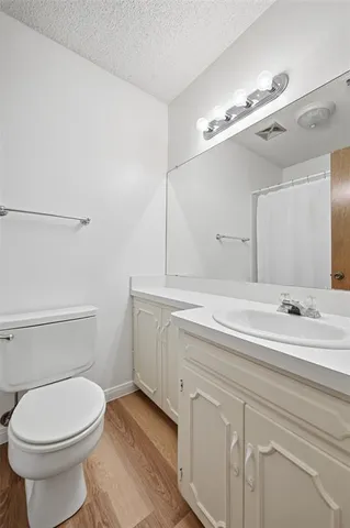 a bathroom with a sink a toilet and mirror