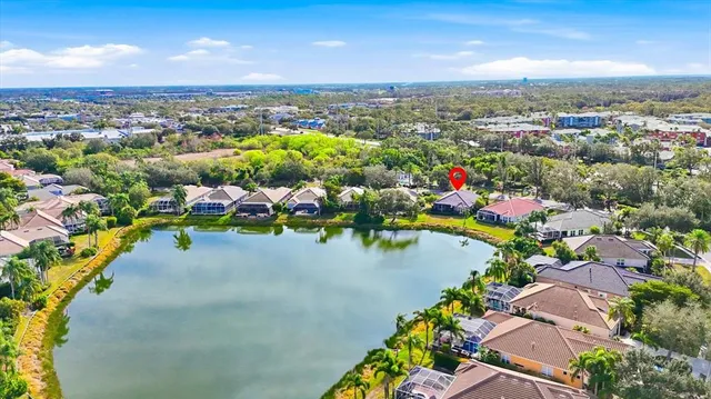 a view of a lake with a city