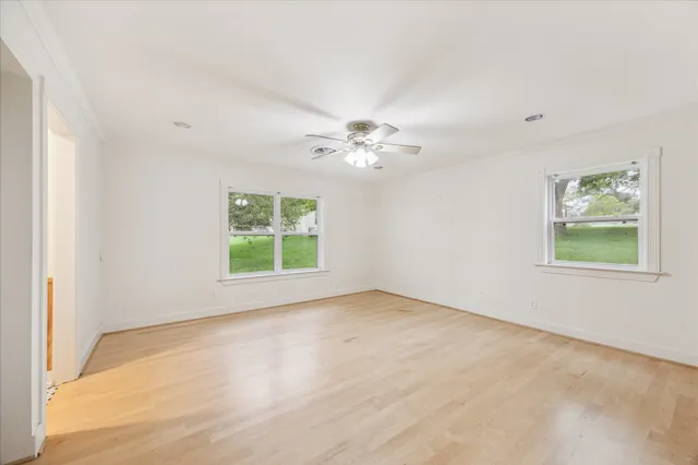 a view of a room with a window