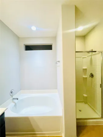 a bathroom with a bathtub