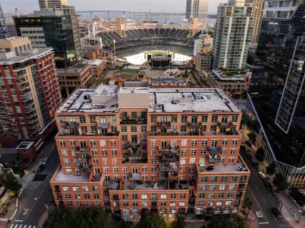a picture of a building with a street