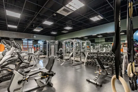 a view of a room with gym equipment