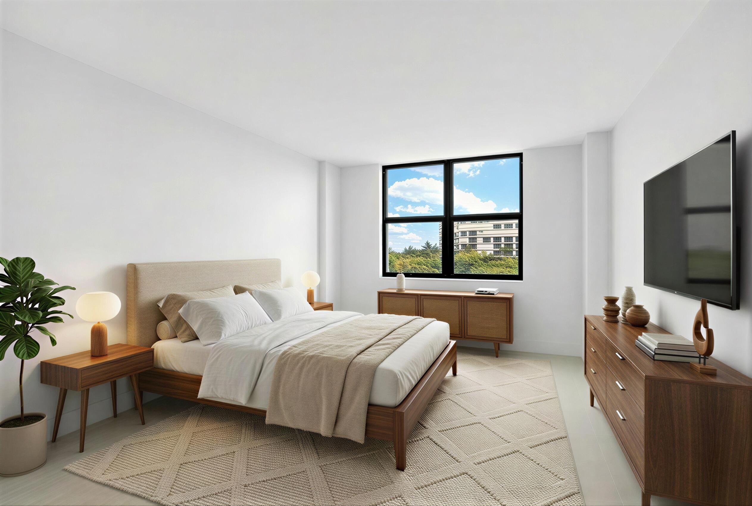 2001 North Ocean Boulevard, Unit 502 Boca Raton, FL 33431 - Photo 34 of 67 a bedroom with a bed and a flat screen tv