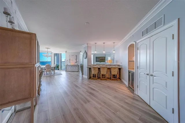 a bathroom with a wooden floor