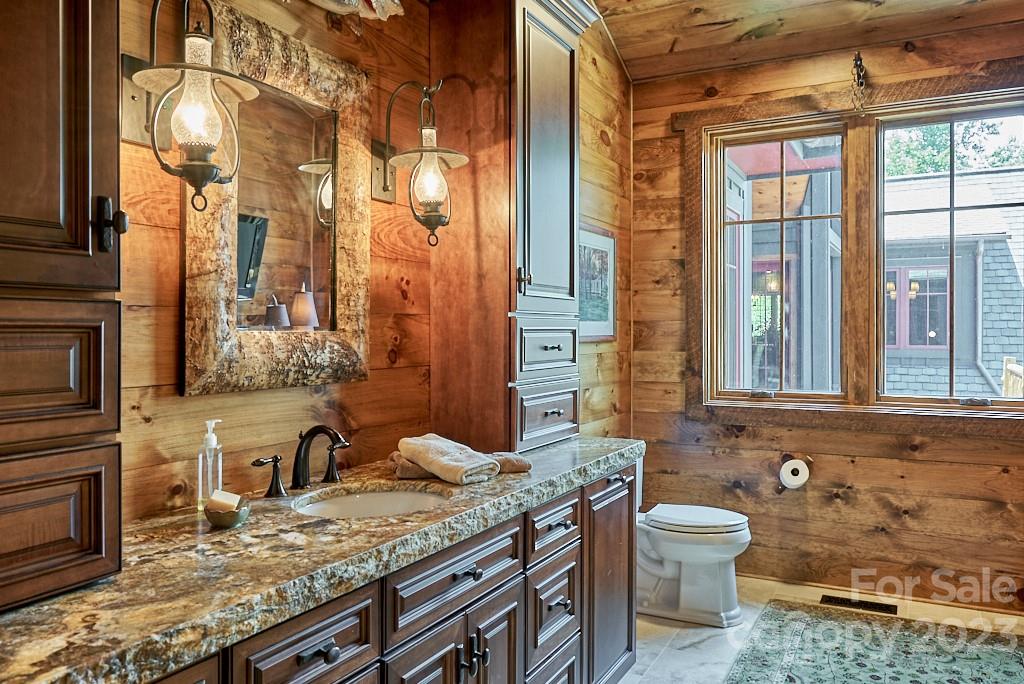800 Collinsville Road Columbus, NC 28722 - Photo 30 of 33 a bathroom with a granite countertop sink a toilet and shower
