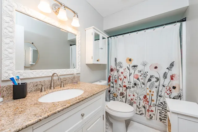 a bathroom with a toilet a sink and mirror