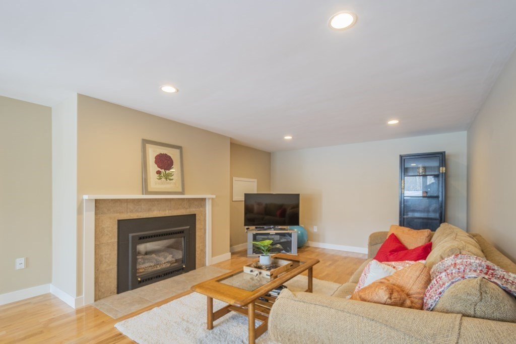 43 Baskin Road Lexington, MA 02421 - Photo 35 of 42 a living room with furniture a flat screen tv and a fireplace